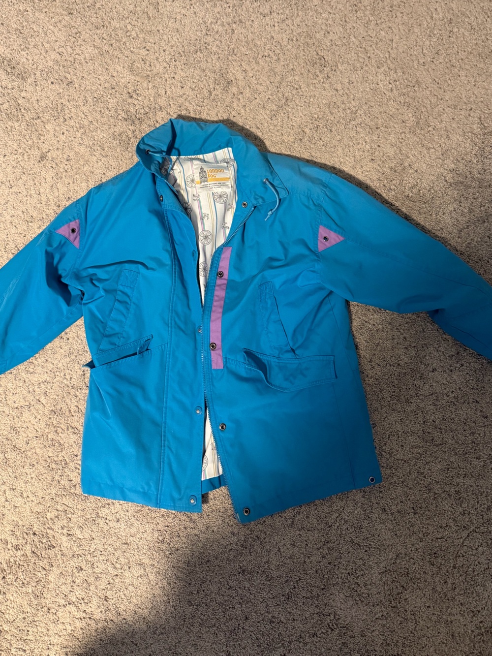 Bright Blue Outdoor Jacket with Purple Accents- London Fog